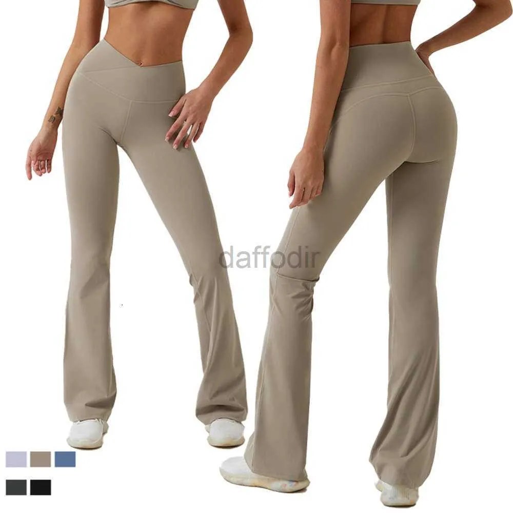 Calças Ativas Lu Yoga Pant Lemon Algin Mulheres Flared Leggings Bell Bottom Calças Grande Tamanho Menina Cintura Alta Ginásio Elástico Bunda Esporte LL Align Roupas de Ginástica 240308