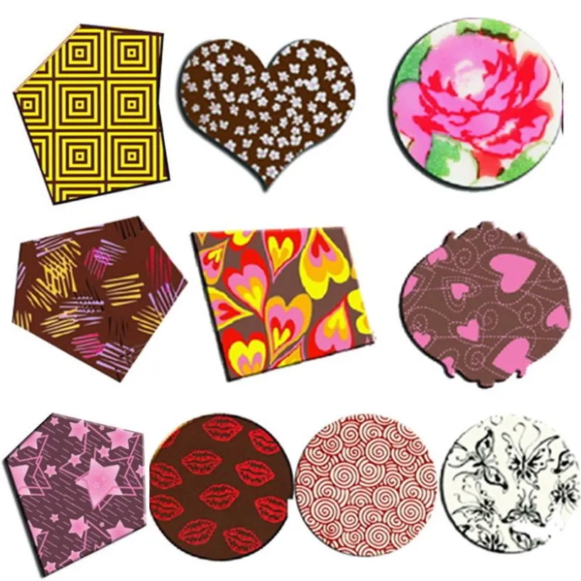 10pcs Chocolate Transfer Sheet Flower Heart lips Heart Rose ButtTrans Stay Chocolate Mold decoration for chocolate T200703288c