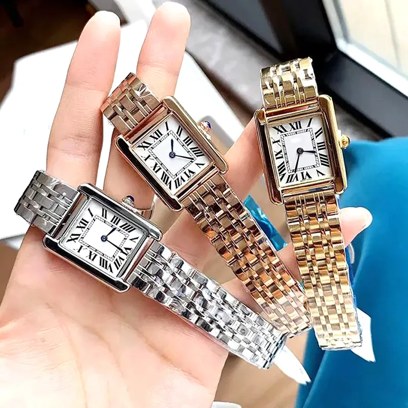 Luksusowe kobiety zegarki kwarcowe sukienka moda zegar Srebrny Złote Lady Square Tank zegar ze stali nierdzewnej Oryginalne zapięcie analogowe