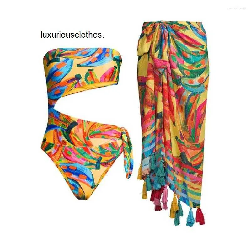 Kvinnors badkläder Kvinnor Badkläder Kvinna Retro Swimsuit Flower Print Cut Out Holiday Cover Up ärmlös designer Baddräkter Suit Tankini