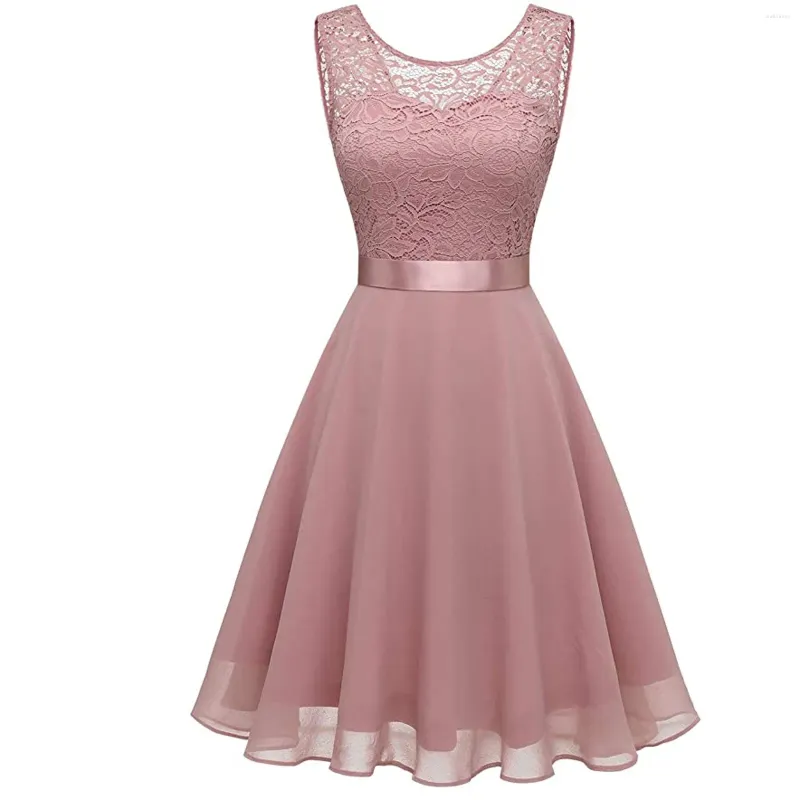 Lässige Kleider Sale 2024 Lange rosa Spitze Brautjungfer Elegante Hochzeit Party Gastkleid Chiffon ärmellose Trauzeugin für Frauen Custom