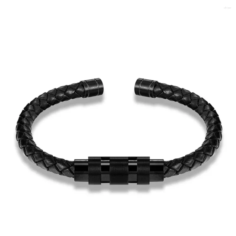 Link pulseiras moda aço inoxidável pulseira de couro masculino 3 cores opcional para pulseira corda jóias pulseira