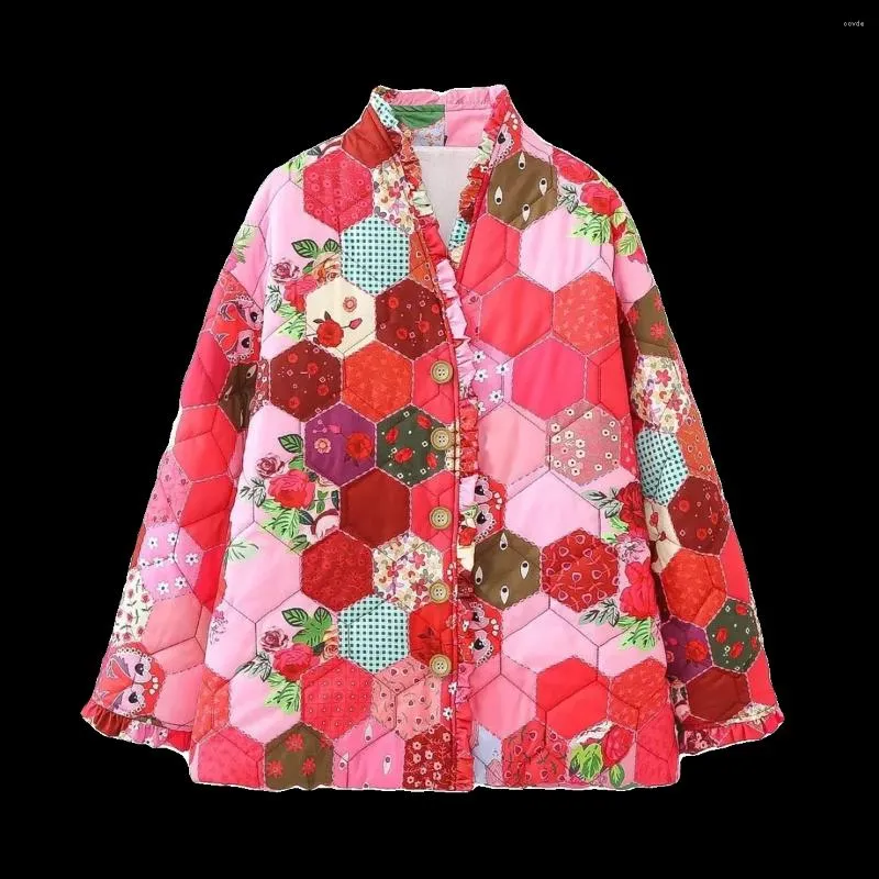 Trenchs pour femmes Manteaux de printemps et d'automne Vêtements de style européen américain Vintage Fashion Print Plissé à manches longues Veste en coton Manteau