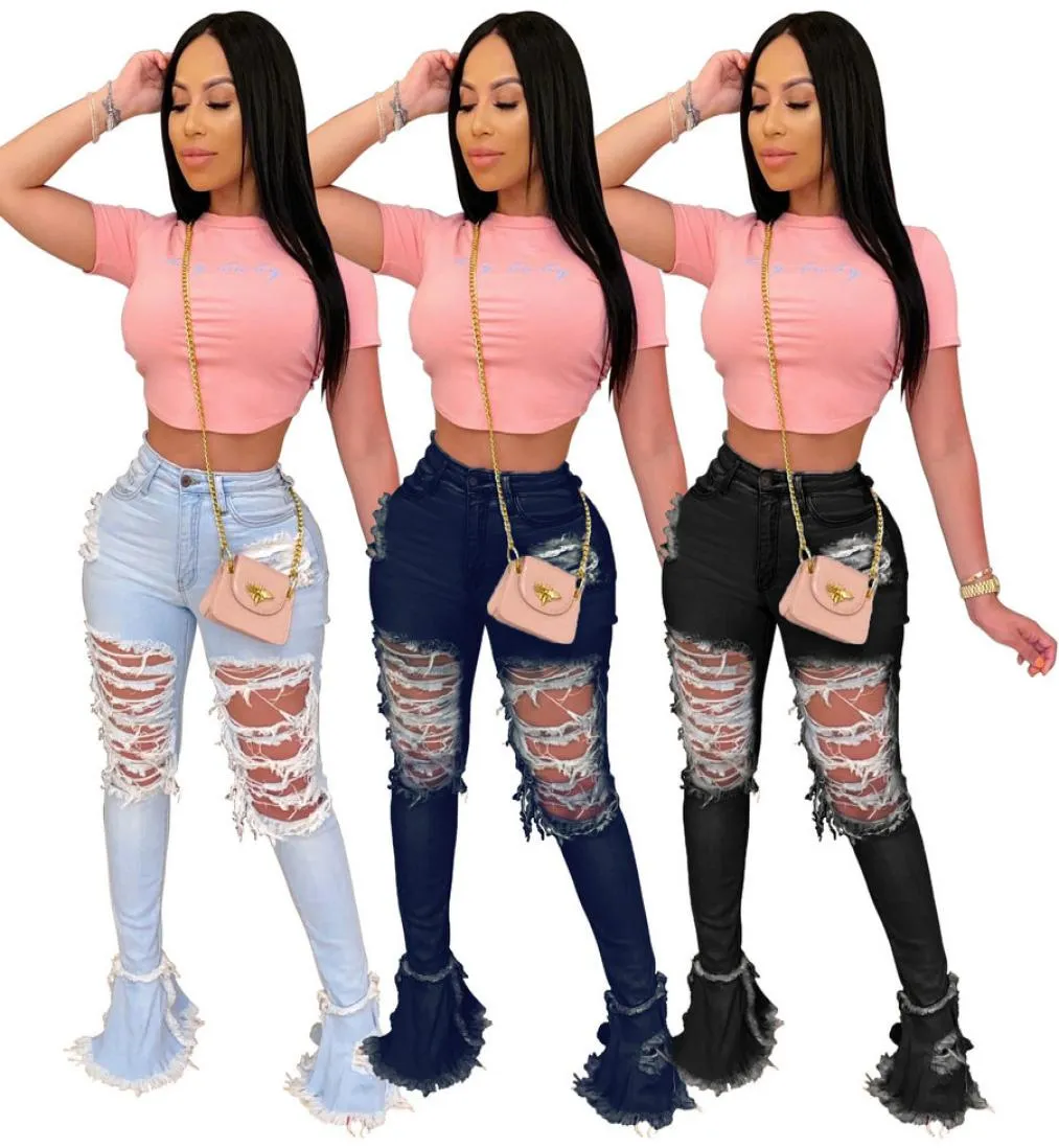 Frauen Denim Micro Ausgestelltes Hosen Bell-Bottom Jeans Hosen Sexy Loch Zerrissene Volle Länge Leggings Bodycon Streetwear Plus Größe 5336495