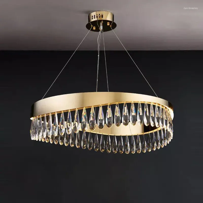 Lustres K9 Cristal Pós Moderno Luxo Candelabro Iluminação Sala de estar LED Pendurado Lâmpada de Aço Inoxidável Quarto Lobby Deco Luminárias