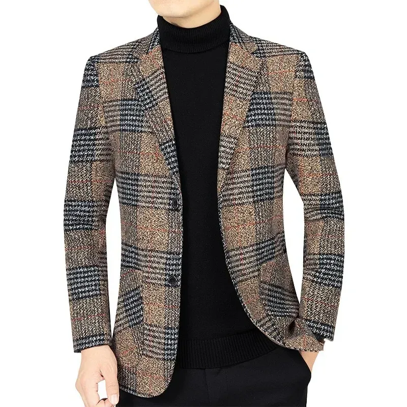 Erkekler Ekose Blazers Ceketler Bahar Sonbahar İş Gündelik Takım Elbise Ceketler Erkek Resmi Giyim İnce Fit Blazers Boyutu 4xl 240306