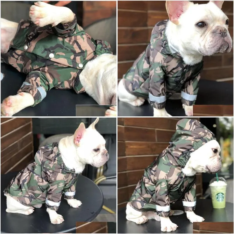 Vêtements pour chiens Vêtements imperméables pour chiens de compagnie pour gros chiens Camouflage imperméable à l'eau pluie manteau de pluie Costumes d'extérieur français livraison directe maison G Dhe9M