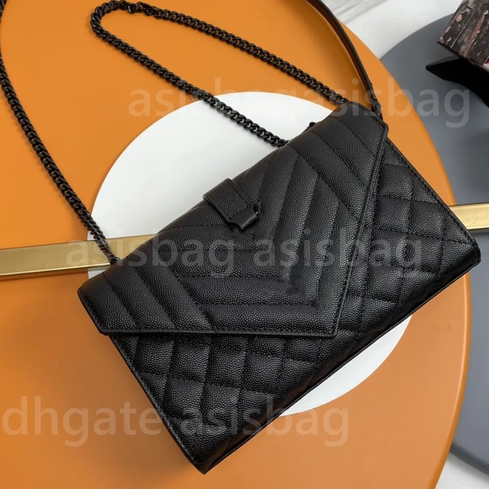 Luxury Crossbody Bag Chain Shoulder Bags Envelope Evening Purse Black Handbag Card Holder Women Sac Clutch Small Shopping Plånbok quiltad äkta läderväska