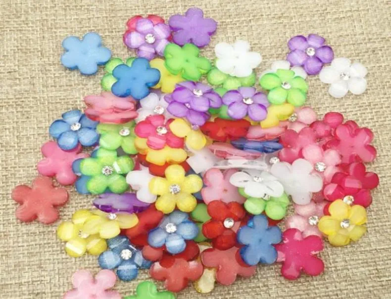 100 pièces de perles de fleur en résine strass de 15mm, bouton à dos plat pour Scrapbooking, artisanat bricolage pince à cheveux, accessoires 7661270