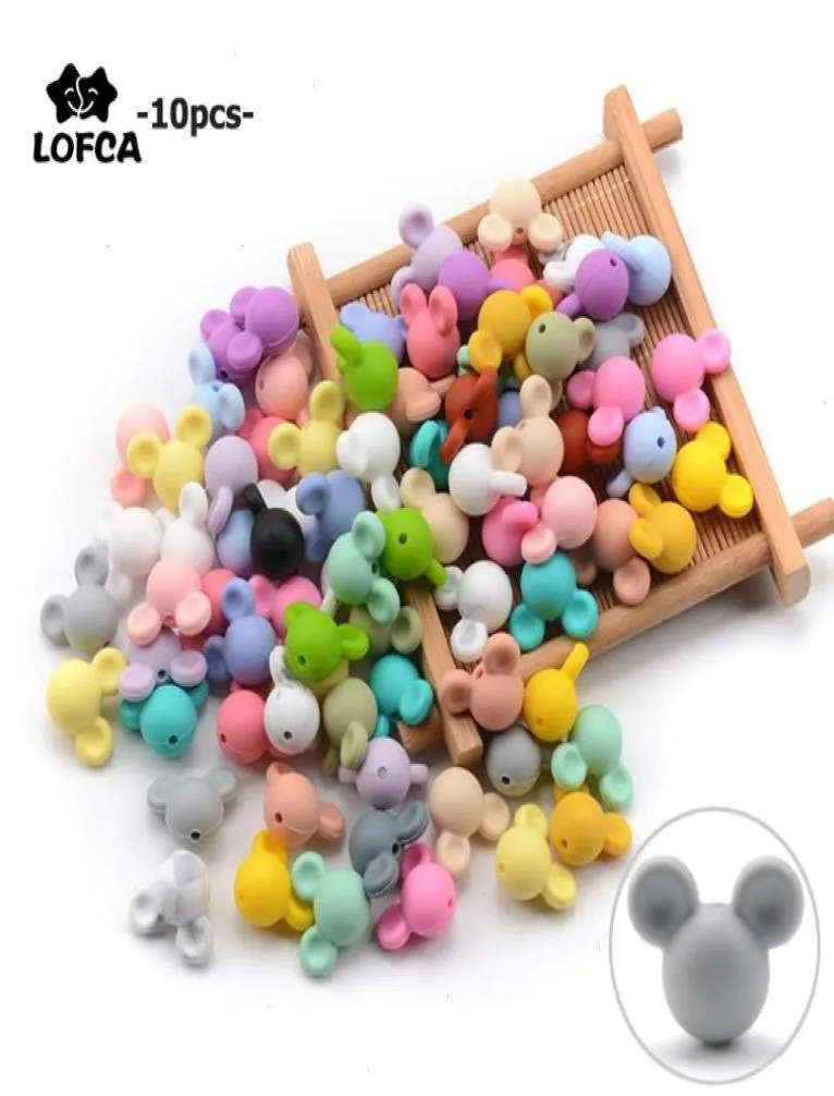 Lofca 10 pièces Lot souris Silicone perles bébé anneau de dentition jouet doux à mâcher dentition Bpa collier à faire soi-même de qualité alimentaire bijoux 3078039