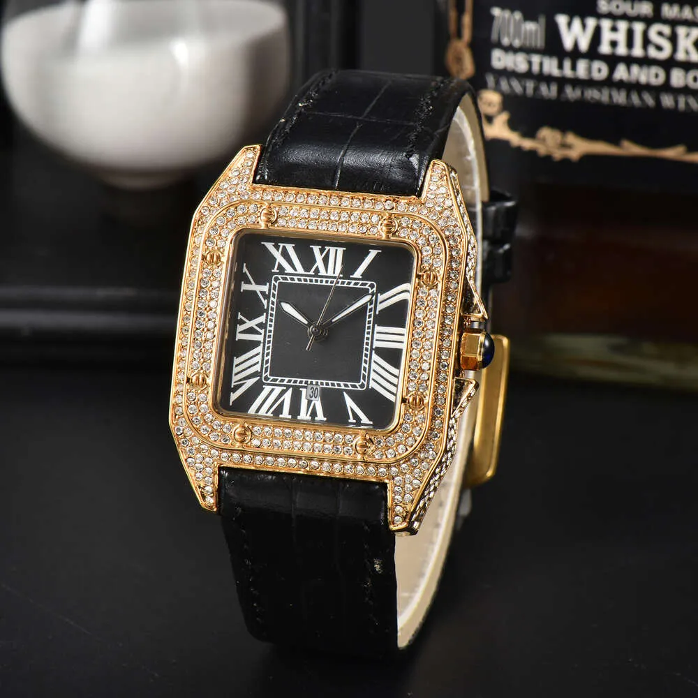 Square Watch Belt with Diamonds for Men Roman Scale Full Sky Star Fashion Quartz