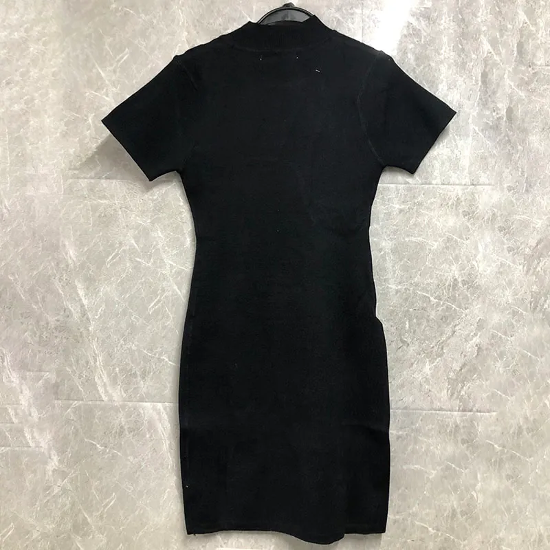مصمم فاخر فستان متماسكة العلامة التجارية للسيدات تي شيرت القميص المفرد غطاء الورك الأسود فستان قصير الأكمام لذيذة من القمم المحبوكة