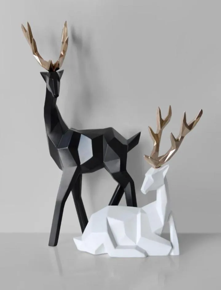 2st Geometric Couple Deer Statue Elk Sculpture Figurine Home Living Room Holiday Decor C02205975976