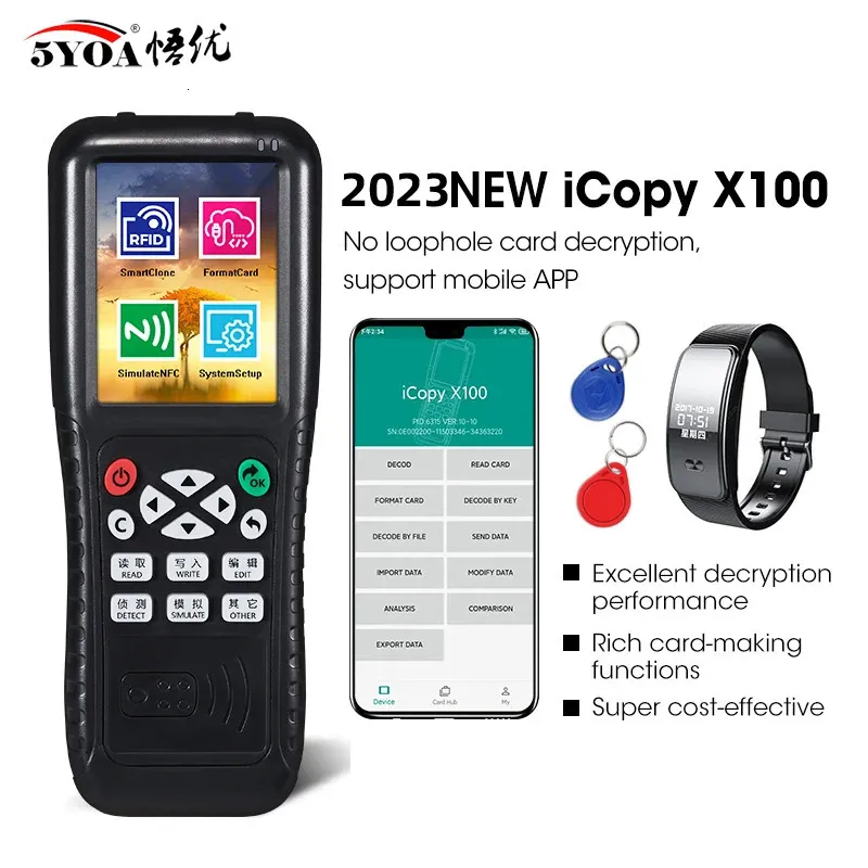 NFC Smart Card Reader Writer RFID Copier 125KHz 1356MHz USB Fob Programmatore Copia chiave crittografata con trasmissione vocale X100 240227