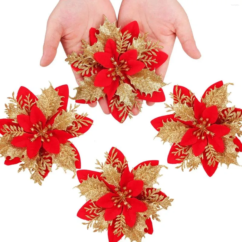 Dekorativa blommor 2024 Julgjutare konstgjorda dekorationer Xmas Tree Wreaths Garland Glitter för festprydnader