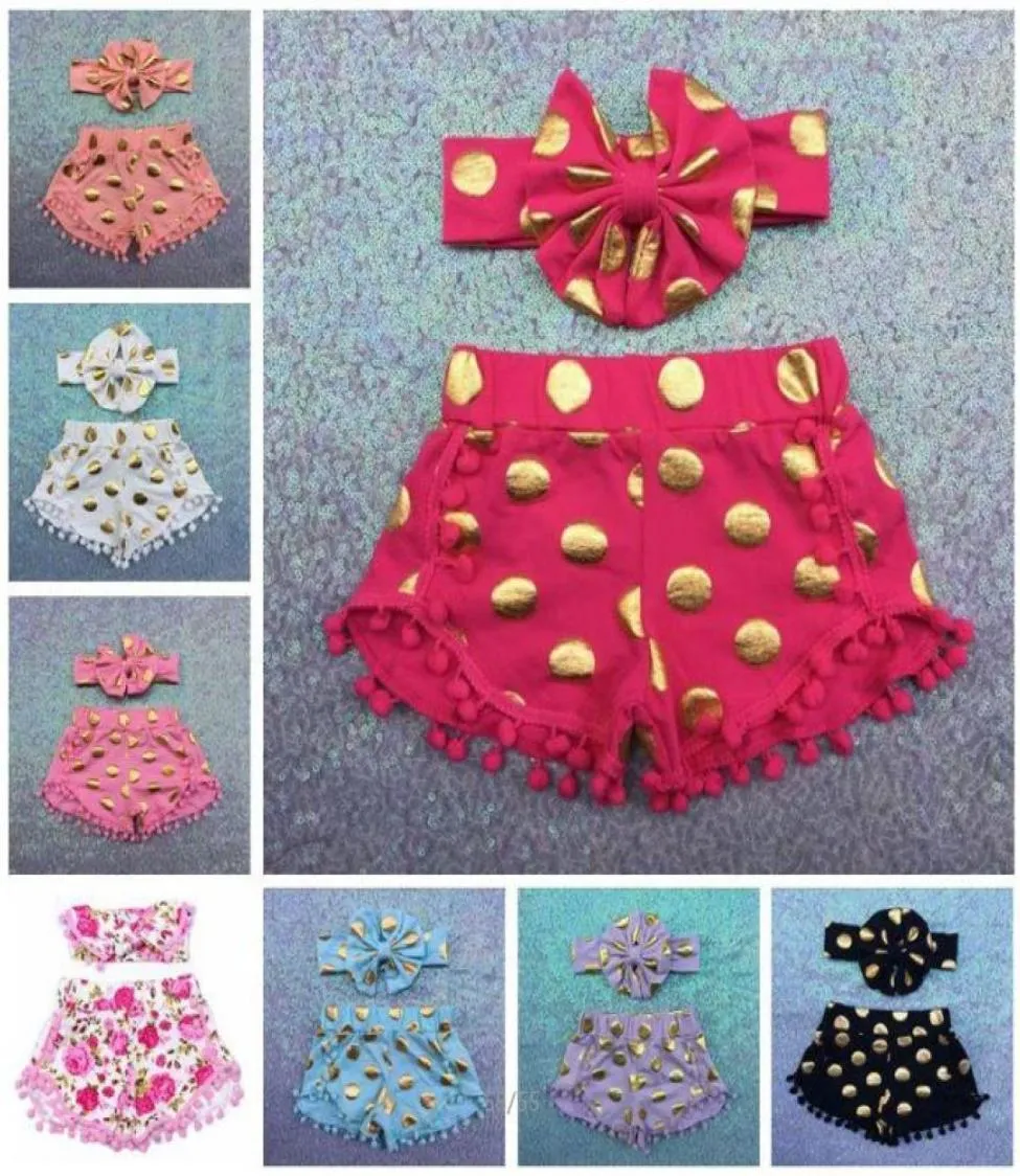 Crianças lantejoulas polka dot shorts bebê menina borla calças curtas headbands conjunto crianças shorts pom pom curto crianças shorts leopardo outfits4853132