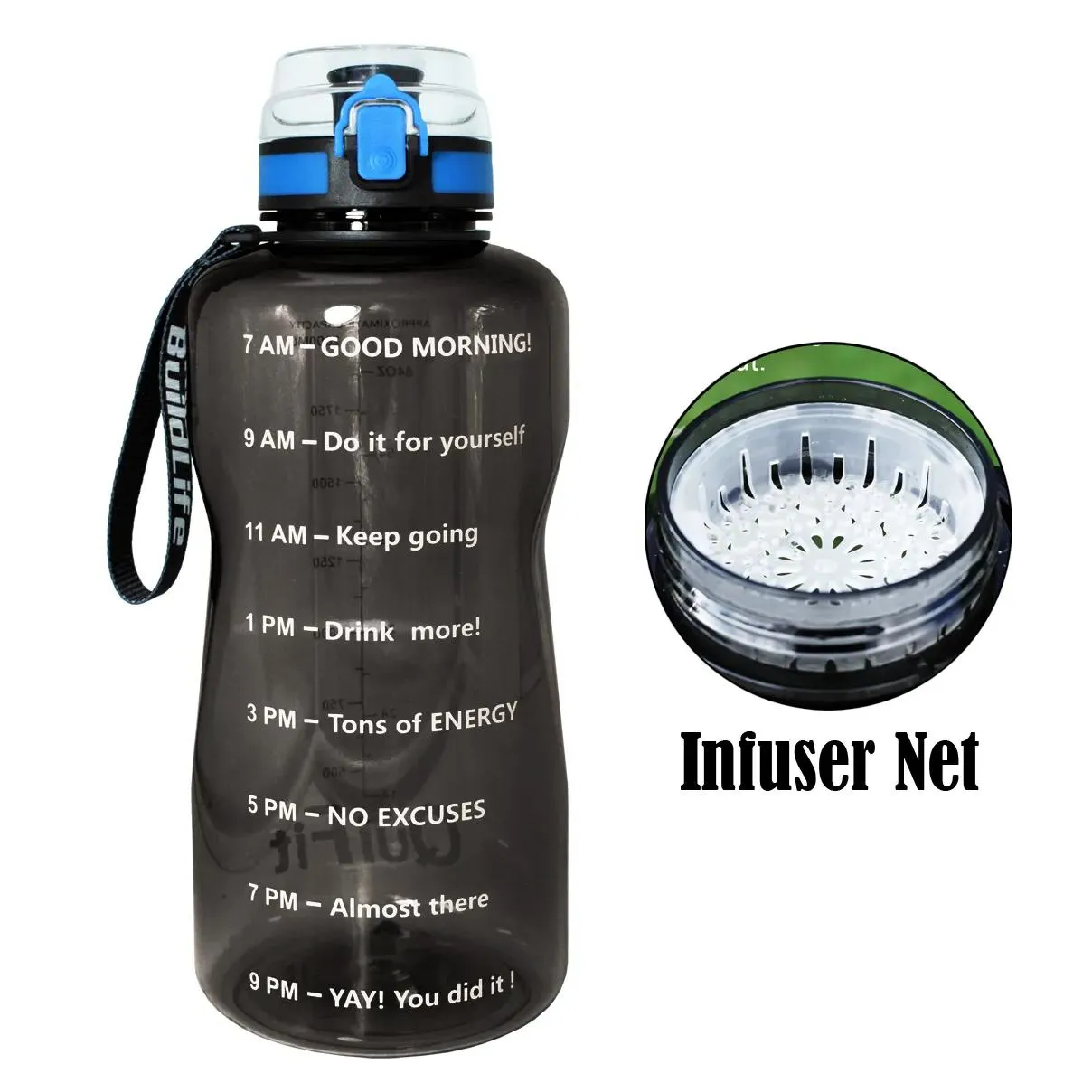 Waterflessen Quifit 2L 1,3L 450 ml halve gallon Tritan sportwaterfles met vergrendeling - flapdeksel Fruitinfuser Net Heldere drinkfles Dhqbp