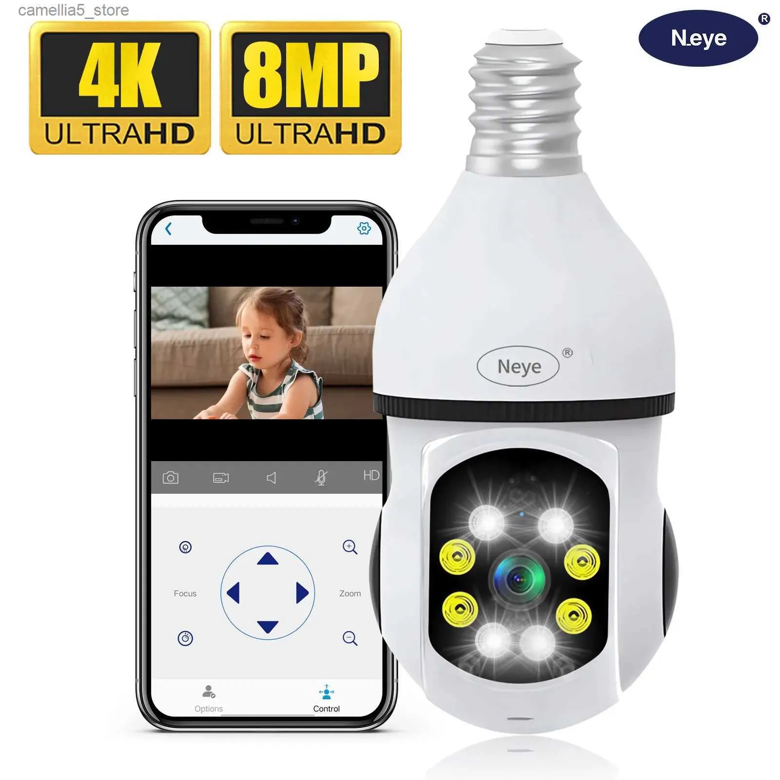 Baby Monitor Camera 5G WiFi E27 Bulb Övervakning i full färg Automatisk Human Tracking Digital Zoom Video Security Q240308