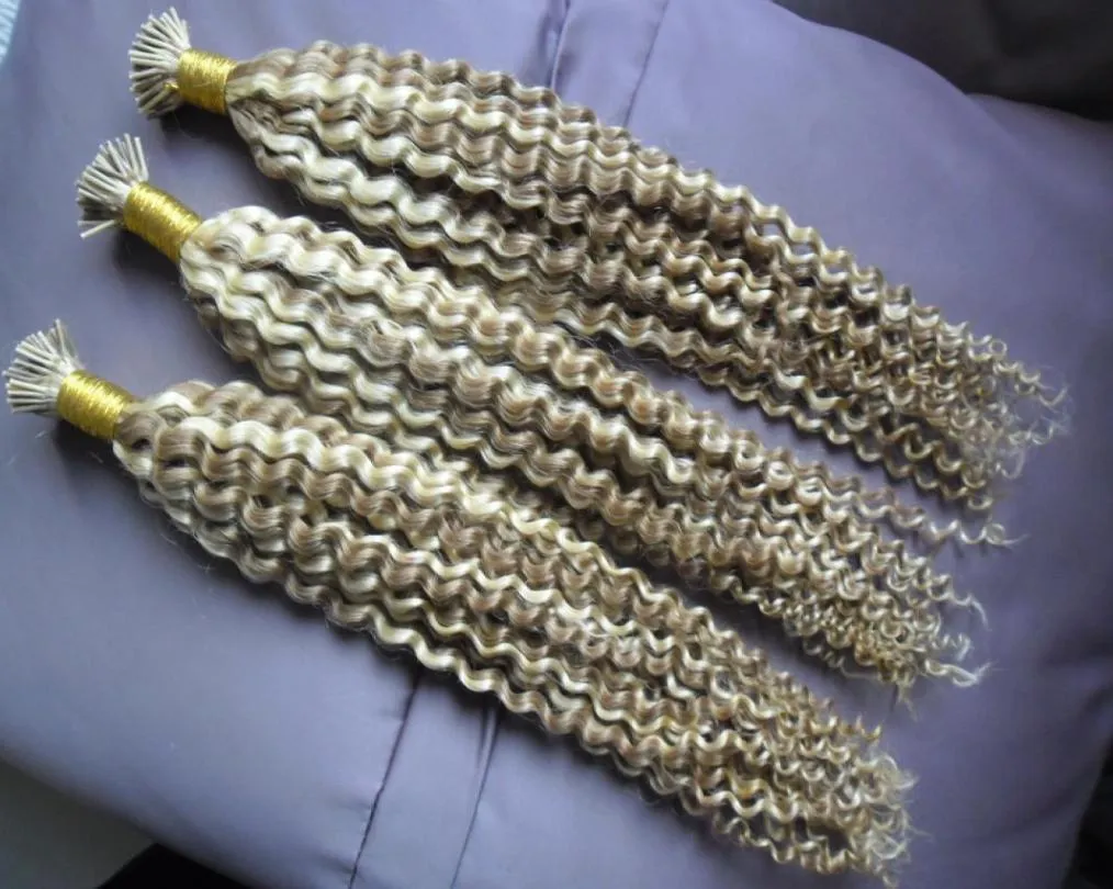 Human Hair Nail I Tip Extensions 300G Color 18613 kinky curly pre -bolded ceeratin fusion capsules hair 1gstrand4997514