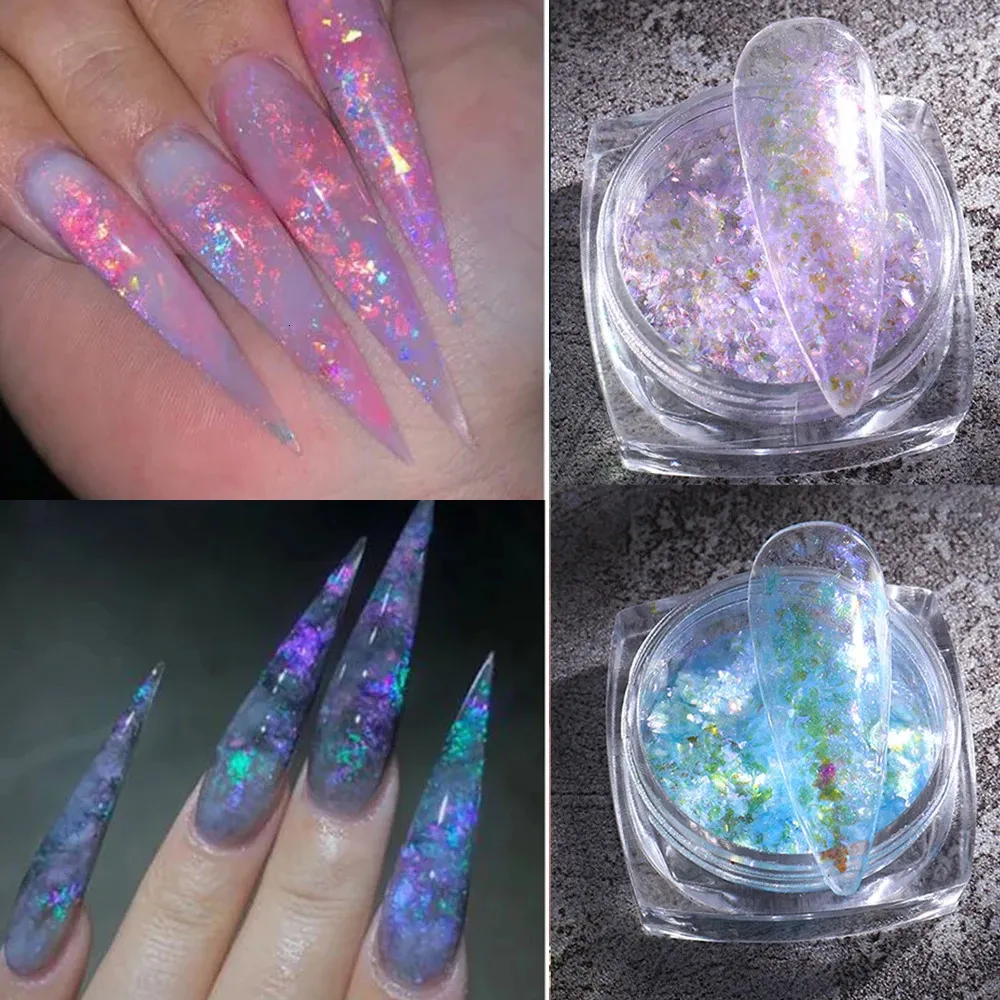 Lucido sirena opale polvere glitter per unghie Aurora olografica lustrini fiocchi nail art polvere gel smalto accessori per manicure 240220