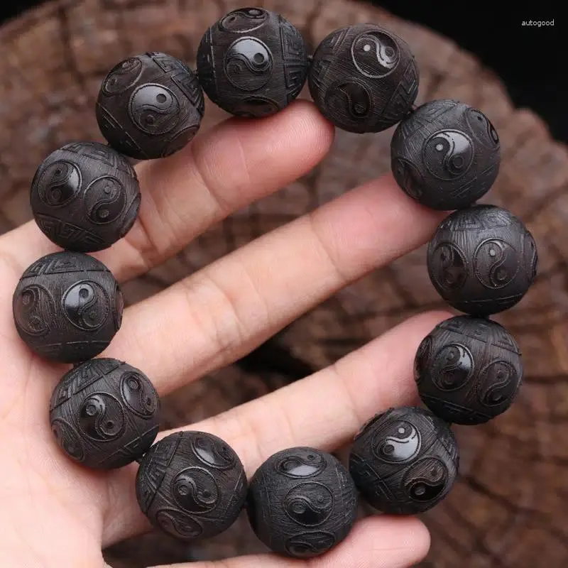 Bracelet en bois de santal noir, perle de bouddha en bois, papeterie pour hommes et femmes, sculpture à cercle unique, artisanat