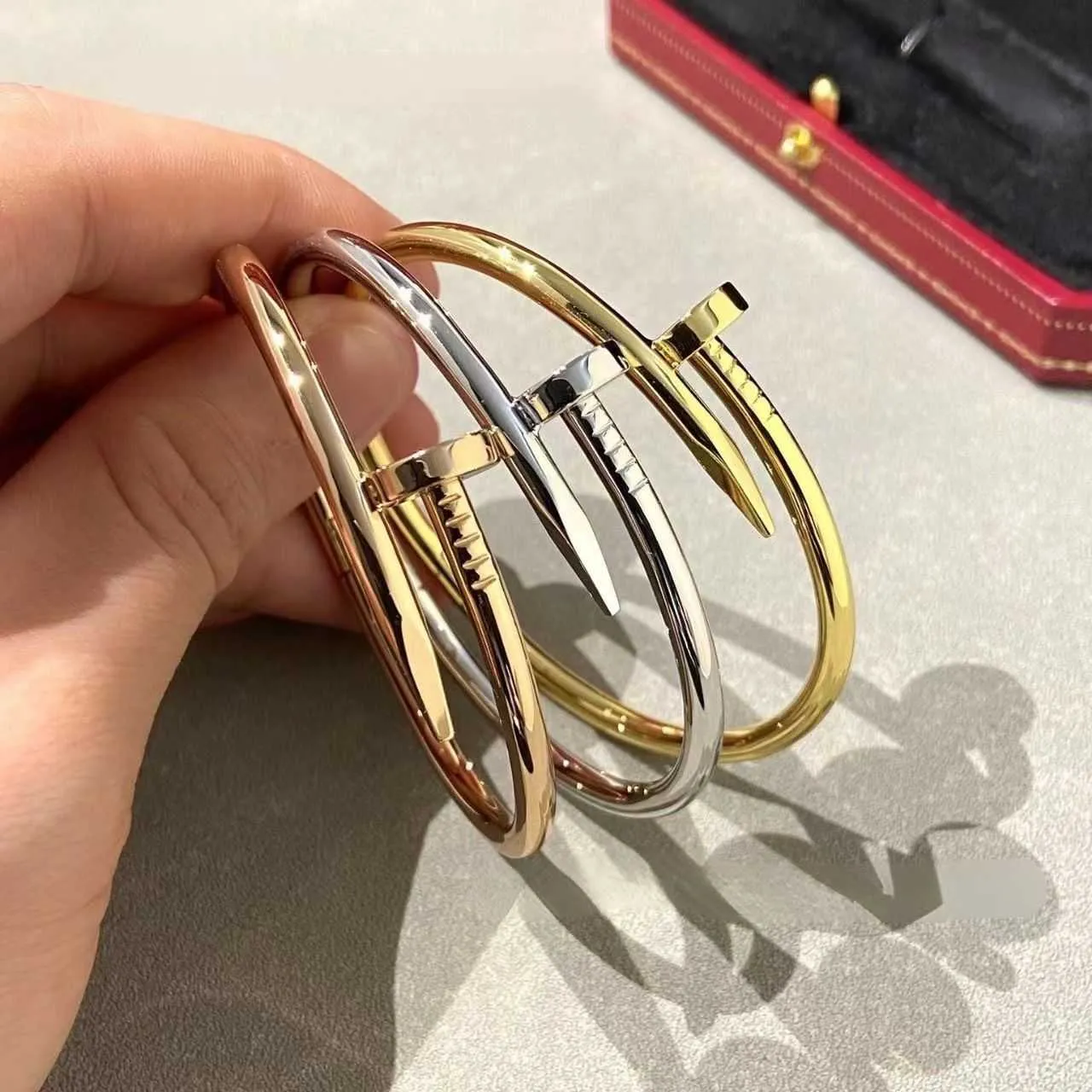 Gold Bracelet Nail Designer Bangles for Women and Men Boutique Japanese Korean trendy fashionable micro inlaid nail bracelet women titanium steel non fa logo