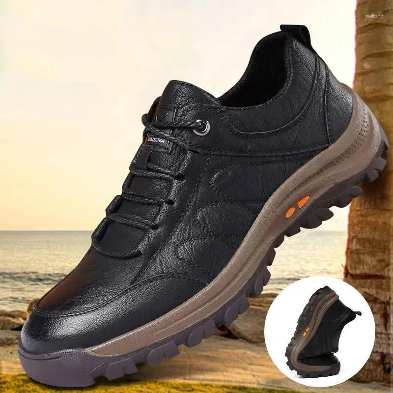 Casual Shoes Men Leather Climbing Quality Sneakers Thickening Hiking Non Slip Hard Wearing Outdoor Sports