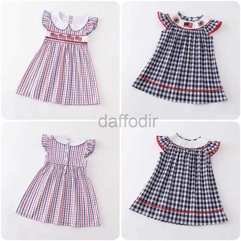 Abiti Ragazza Abiti Girlymax 4 luglio Giorno dell'Indipendenza USA Estate Neonate Abito in tessuto scozzese smock Sopra il ginocchio Abbigliamento per bambini 240308