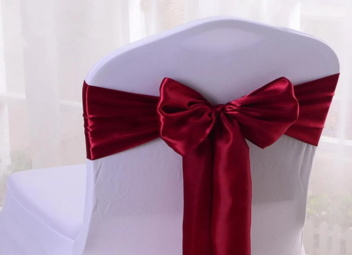 Silk Satin Ribbon Bow Chair Sashes For Banket Chair Wedding Party Decoration Stol Band Romantiskt formellt tillfälle Bröllopsmaterial2265837