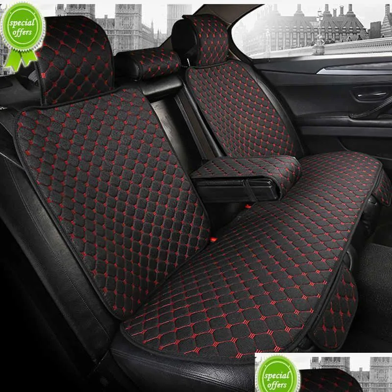 Autres accessoires d'intérieur Nouveau siège de voiture arrière en lin ER respirant plus taille coussin protecteur tapis de coussin arrière avec dossier adapté Suv Van Dro Dhly5
