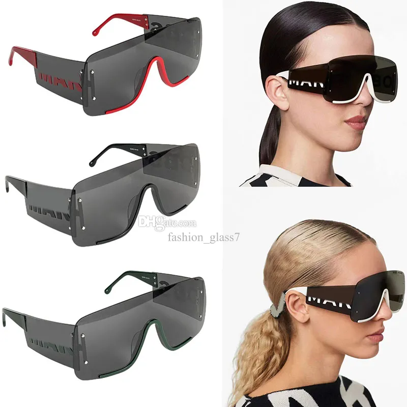 Occhiali da sole con maschera a onda con montatura oversize per uomo e donna, occhiali da sole con montatura rettangolare di design, occhiali da esterno, scatola di imballaggio originale di alto livello MJ644