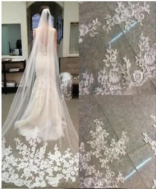 2018 Accessoires De Mariée Robes De Mariée Voiles Blanc Ivoire Belle Cathédrale Longueur Bord De Dentelle Longue Mariée Voile Nouveau Pas Cher Mariée Ac9087565