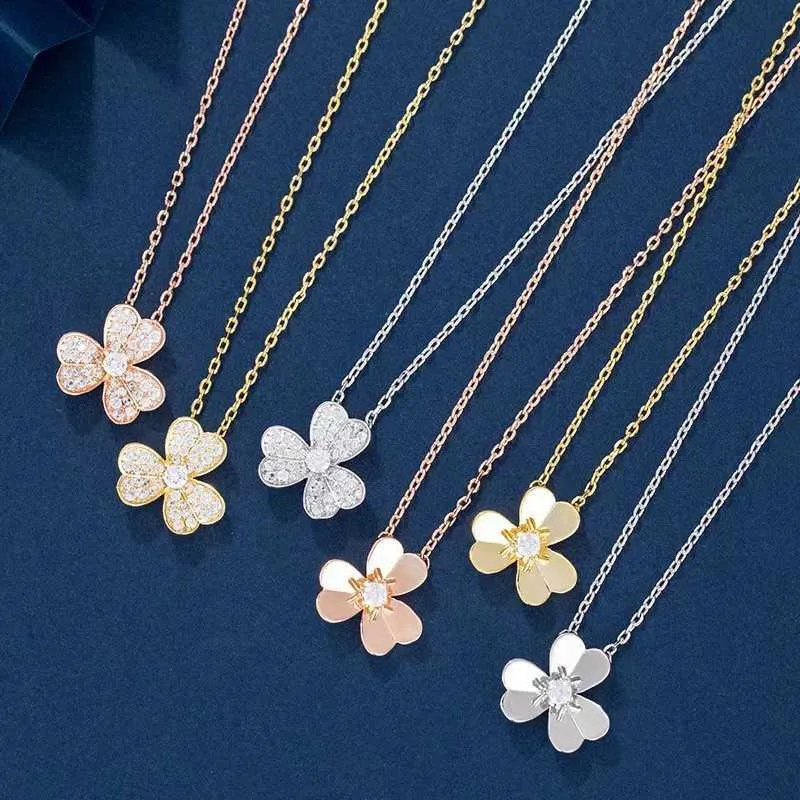 VanCF Necklace Luxury Diamond Agate 18k Gold Flowers Full Diamond Necklace for Womens Fashion Platinum Rose Gold Light Luxury Smooth Classic Chain