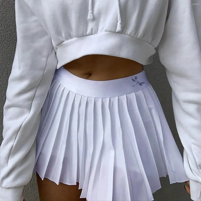 Spódnice białe plisowane spódnica krótka kobieta elastyczna talia mini wysoki talia koreański w stylu preppy letni taniec 2024#g30