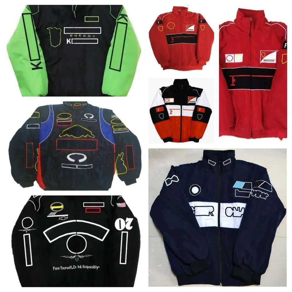 Vestes de course F1 automne et hiver vêtements en coton entièrement brodés ventes au comptant Logo de voiture vestes entièrement brodées vestes de moto rétro de style universitaire qi