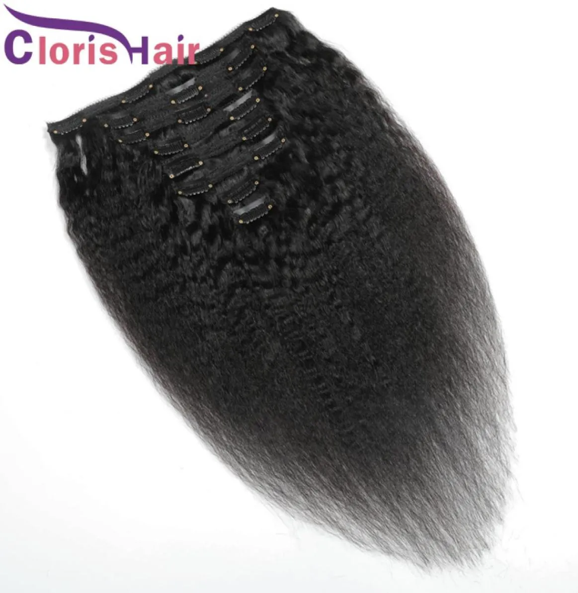 Grosso yaki clipe em extensões de cabelo humano 120g 8pcsset peruano virgem natural tecer clipes em 1b cabeça cheia kinky clipe reto in7754441