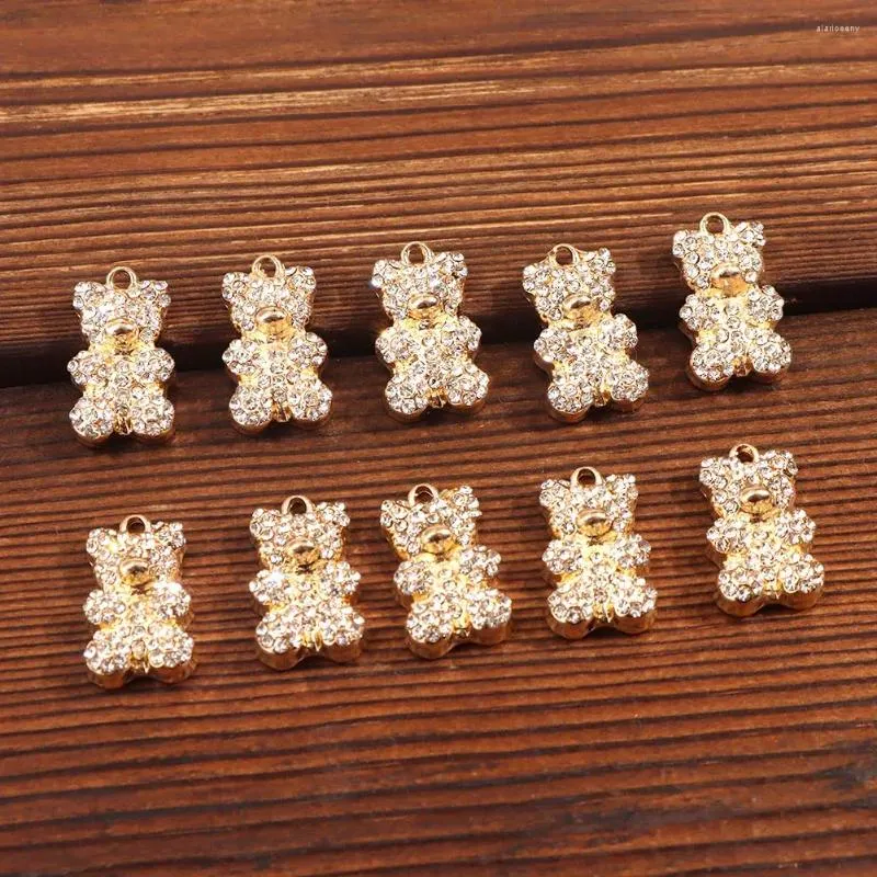 Charms 10st/Lot Shiny Crystal Gold Silver Color Bear Pendant för att göra DIY örhängen halsbandsarmband smycken tillbehör