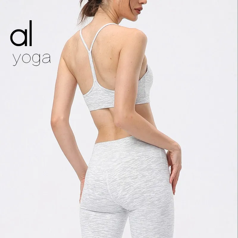 Комплект AL Flow Y-образной спины + брюки с накладкой на грудь Мягкие спортивные бюстгальтеры Сплошной цвет Бюстгальтер-борцовка Сексуальное нижнее белье Тренажерный зал без рукавов Fiess Yoga