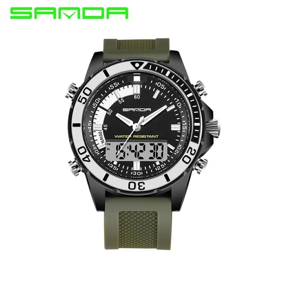 2018 Sanda Brand Shock Watch 3ATM على الطراز العسكري للرجال السيليكون الرقمي للرجال في الهواء الطلق الساعات الرياضية متعددة الألوان masculi257k