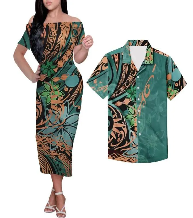 Casual Dresses Custom Couple Matching Outfit Whole Polynesian Off Shoulder Floral Dress Women Elegant Gowns For Wedding Guest 5006092