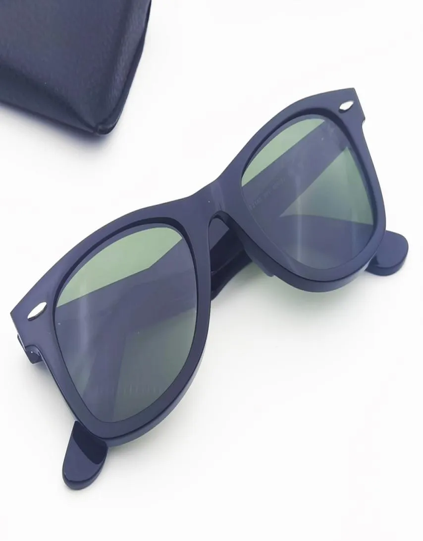 Kvalitet 50mm herrkvinnor Solglasögon Square Acetate Frame Real UV400 Glass Lenses Women Sol Glasögon med tillbehör Boxes9800078