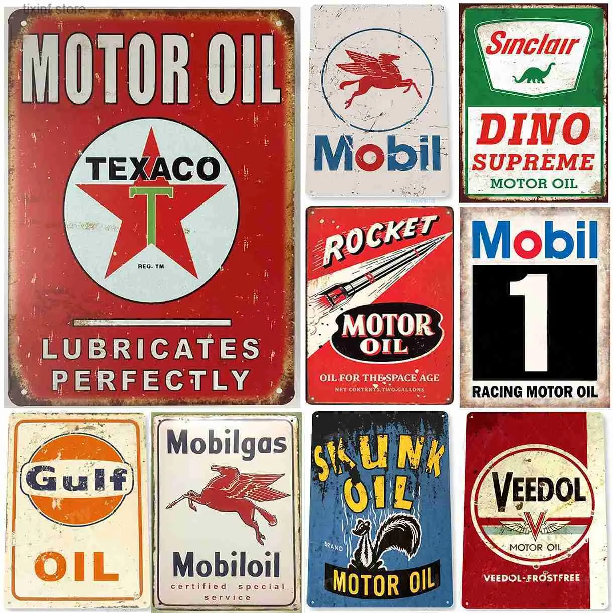 Metal boyama vintage metal teneke tabelalar gulf esso agip texaco sinclair mobil adam mağara tabağı motor yağ garaj duvar çıkartmaları gaz dekor plak T240309