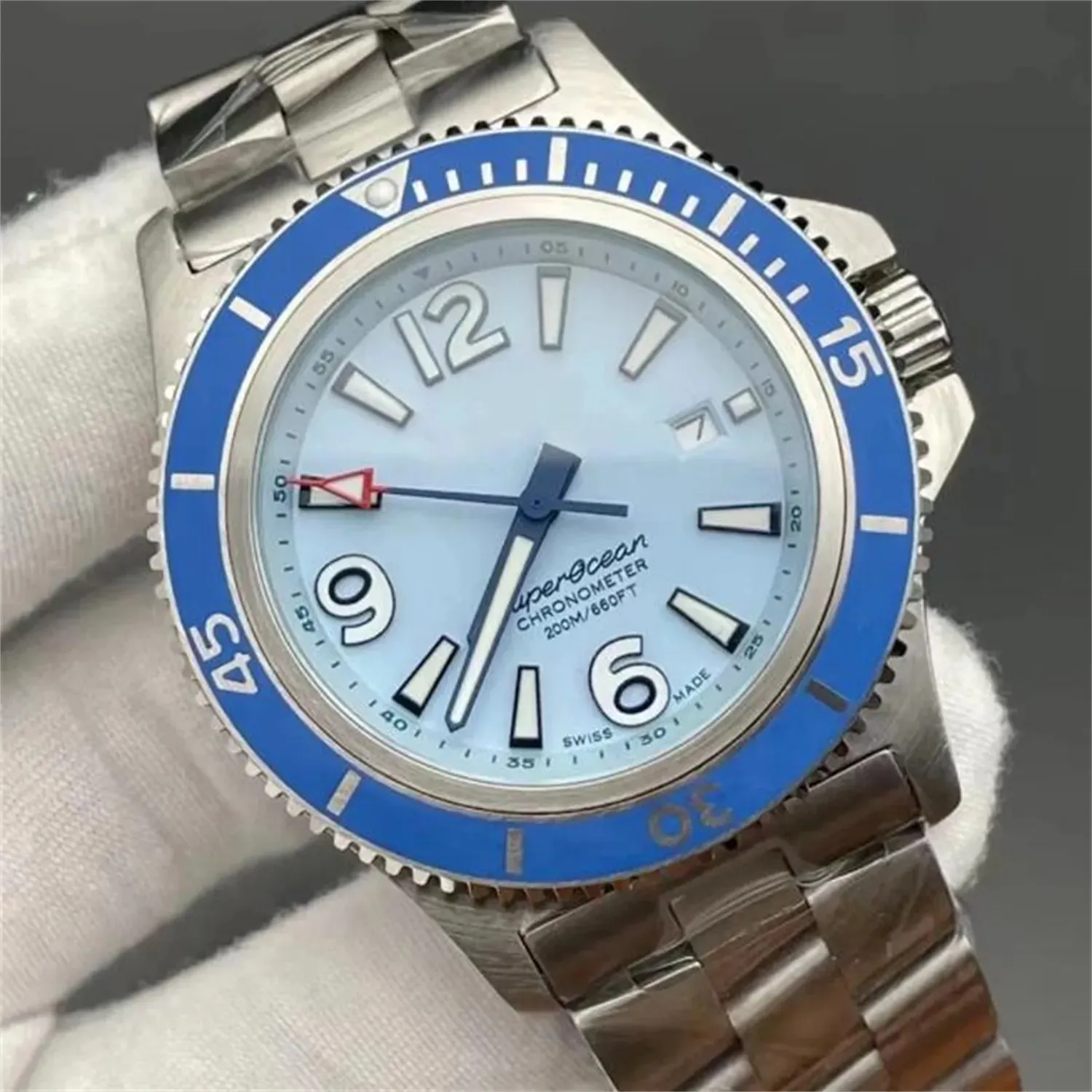 U1 AAA Luxury Bretiling Superocean Heritage Watch 44mm Steel Belt Automatisk mekanisk rörelse Full arbetskvalitet Män keramisk ring mun armbandsur mode