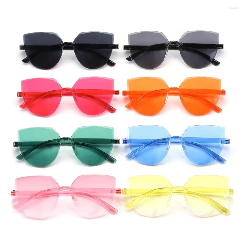 Lunettes de soleil rétro œil de chat, transparentes, sans bords, tendance, tout-en-un, pièce océan, couleur bonbon, accessoires lunettes