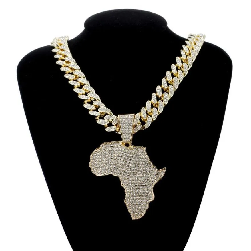 Fashion Crystal Africa Map Pendant Necklace For Women Men's Hip Hop Accessories Jewelry Necklace Choker Cuban Link Chain Gift230i