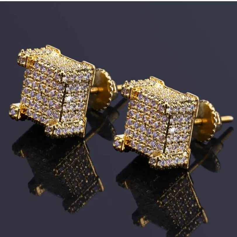 Mode Vis arrière CZ Boucles d'oreilles Stud Hommes Marque Designer Luxe Hiphop Plein Strass Bijoux Or Argent Cuivre Percé Oreille Stud J294A