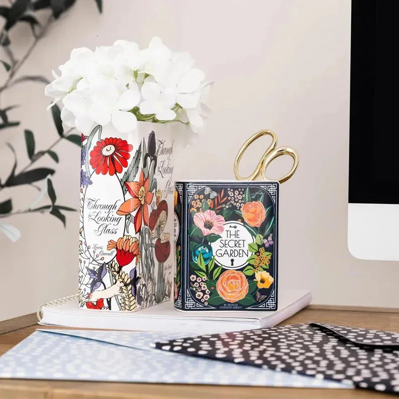 Ceramiczne wazony z książkami do suszonego kwiatu luksusowy dekoracje domowe współczesne sztuka minimalistyczna dekoracja do salonu półka biurowa z książki 240229