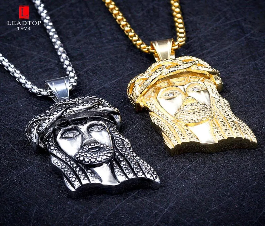 Religiös Jesus Piece Charm Pendant Kristus halsband med handenhet runt CZ Stone rostfritt stål guld hiphop smycken9526669