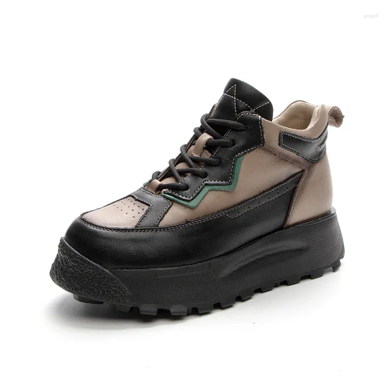 Sapatos casuais yourseason couro genuíno senhoras tênis rendas-up cor misturada moda primavera vintage lazer confortável plataforma tênis