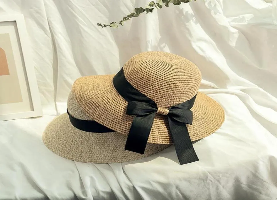 Czapki czapki Summer Koreańska Wstążka Fashion Bow Women039s Słomy Visor Hat Moorin Holiday Ochrona przeciwsłoneczna i zacienienie Składane BEAC2786889
